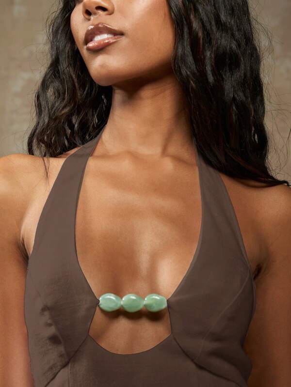 Missguided MISSGUIDED Halter Neck Bralette Beaded Trim Crop Top