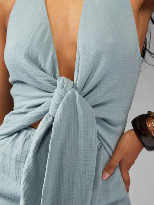 Missguided MISSGUIDED Halter Neck Cheesecloth Flowing Maxi Dress