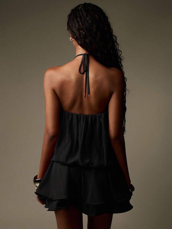 Missguided MISSGUIDED Halter Neck Chiffon Mini Dress With Shell Detail