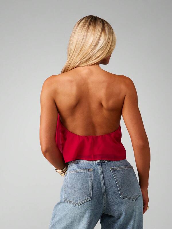 Missguided MISSGUIDED Halter Neck Chiffon Top With Plunging Neckline