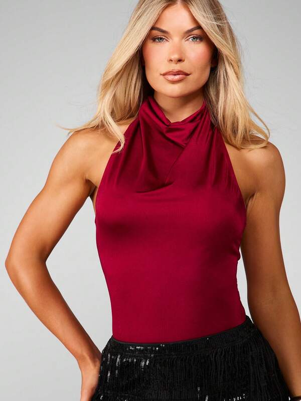 Missguided MISSGUIDED Halter Neck Cowl Front Bodysuit