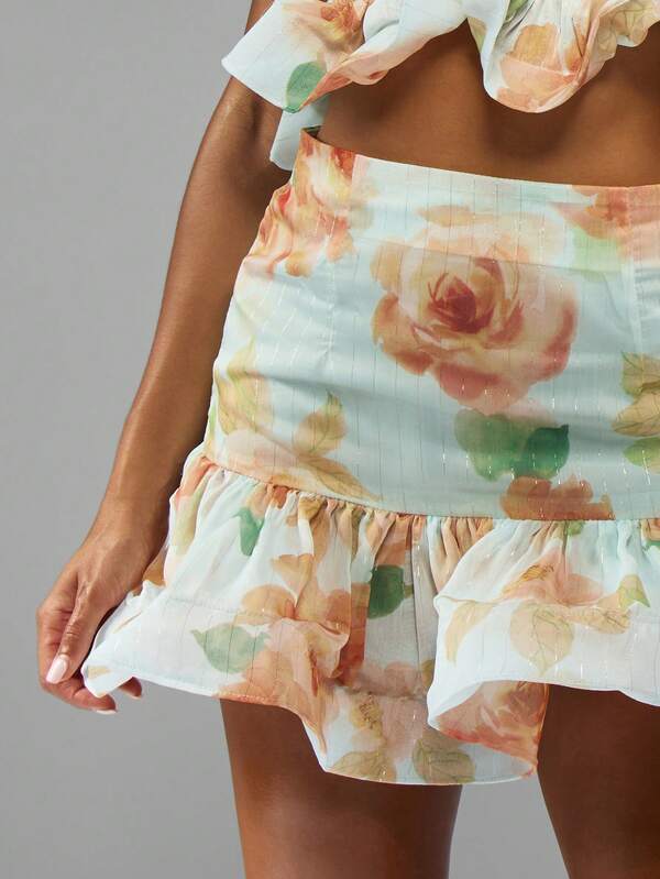 Missguided MISSGUIDED Halter Neck Crop Top And Ruffled Mini Skirt Set