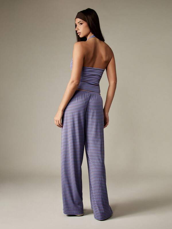 Missguided MISSGUIDED Halter Neck Cropped Top And Wide Leg Pants Set