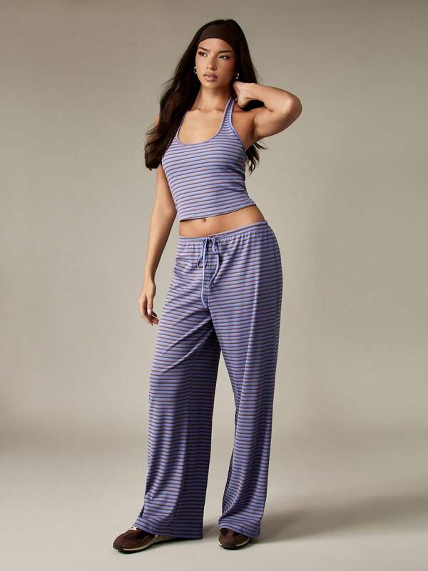 Missguided MISSGUIDED Halter Neck Cropped Top And Wide Leg Pants Set