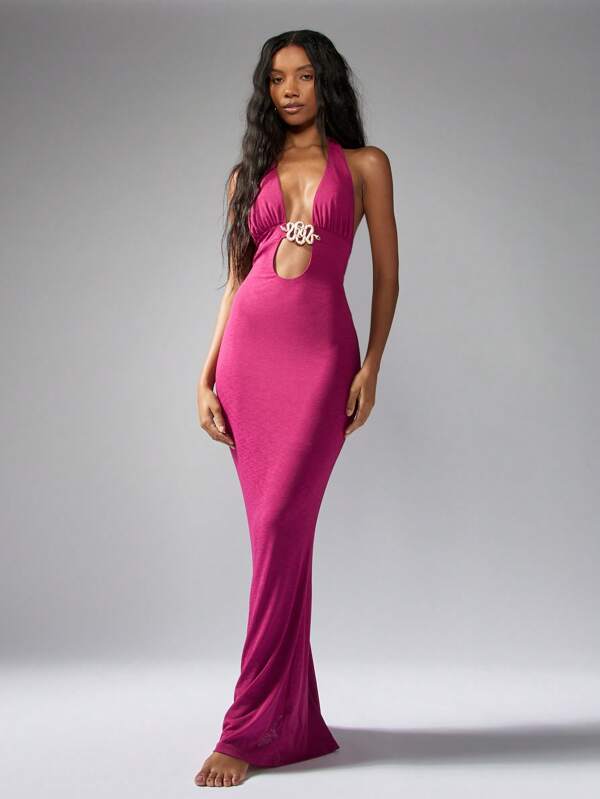 missguided MISSGUIDED Halter Neck Cut Out Detail Bodycon Modern Elegant Maxi Dress