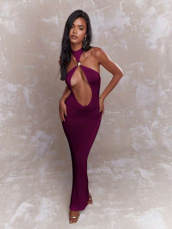 Missguided MISSGUIDED Halter Neck Cutout Maxi Dress With Backless Design