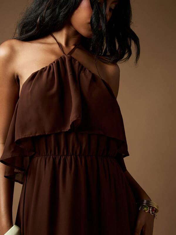 Missguided MISSGUIDED Halter Neck Empire Waist Maxi Dress With Ruffle Overlay