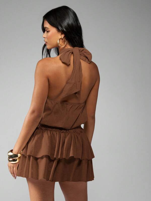 Missguided MISSGUIDED Halter Neck Empire Waist Tiered Ruffle Skirt Mini Dress