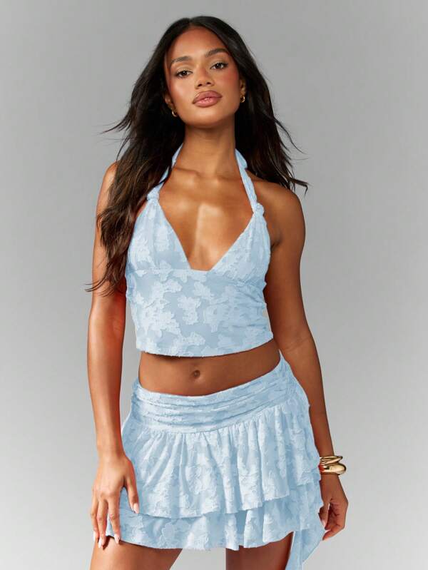 missguided MISSGUIDED Halter Neck Floral Embossed Textured Cami Top