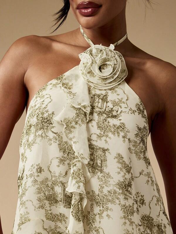 Missguided MISSGUIDED Halter Neck Flowy Top With Ruffle Detail