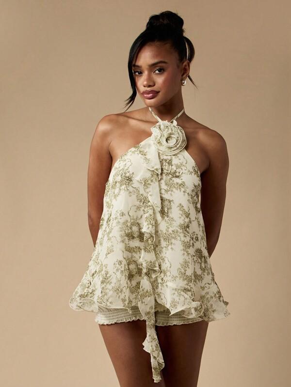 missguided MISSGUIDED Halter Neck Flowy Top With Ruffle Detail