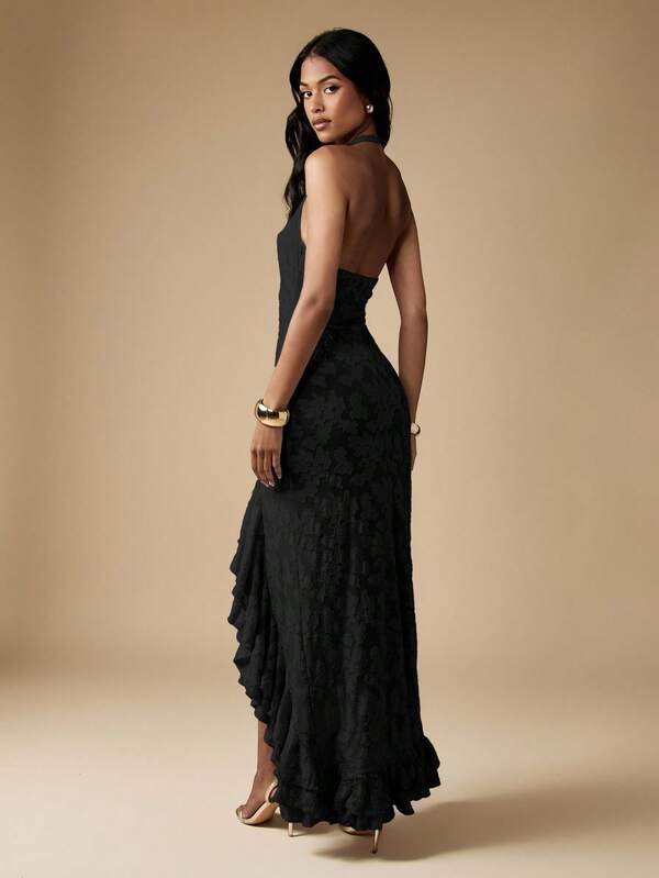 Missguided MISSGUIDED Halter Neck High Low Maxi Dress With Ruffled Hem