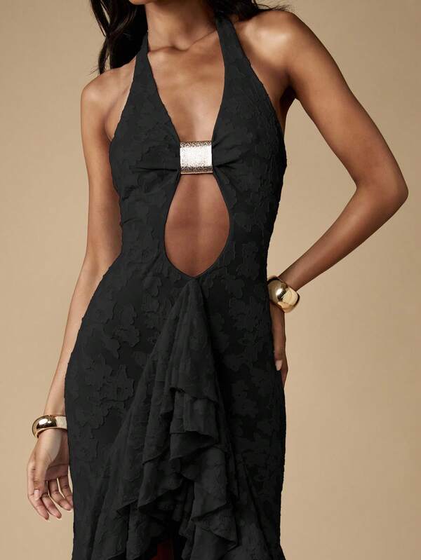 Missguided MISSGUIDED Halter Neck High Low Maxi Dress With Ruffled Hem