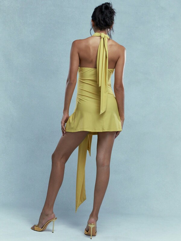 Missguided MISSGUIDED Halter Neck Knot Detail Waist Bodycon Mini Dress