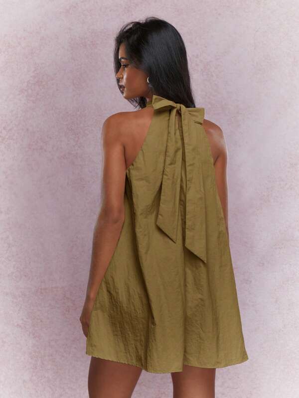 Missguided MISSGUIDED Halter Neck Loose Fit Tie Back Mini Dress