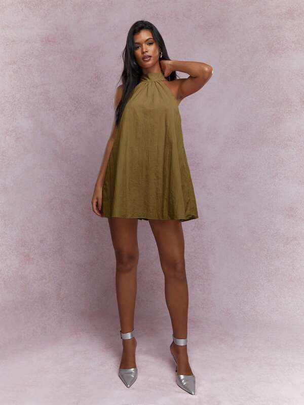 Missguided MISSGUIDED Halter Neck Loose Fit Tie Back Mini Dress