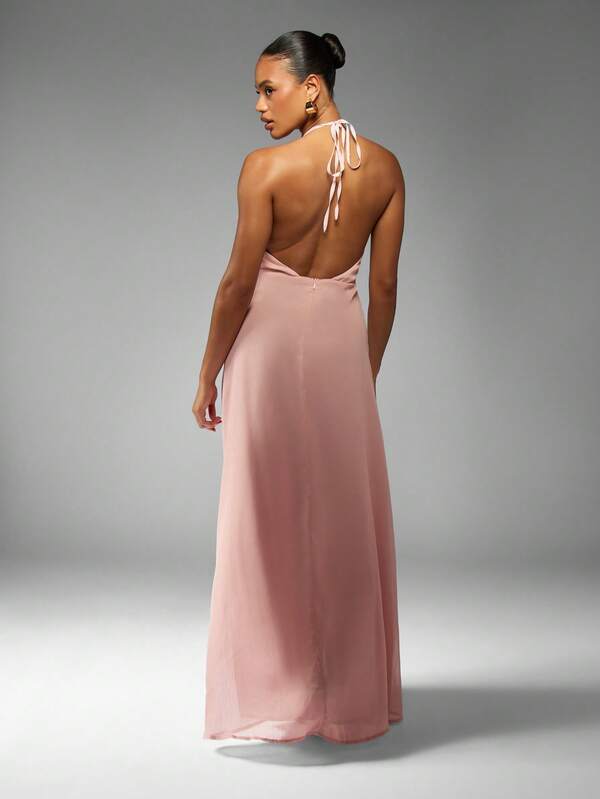Missguided MISSGUIDED Halter Neck Maxi Dress With Ruffle Detail