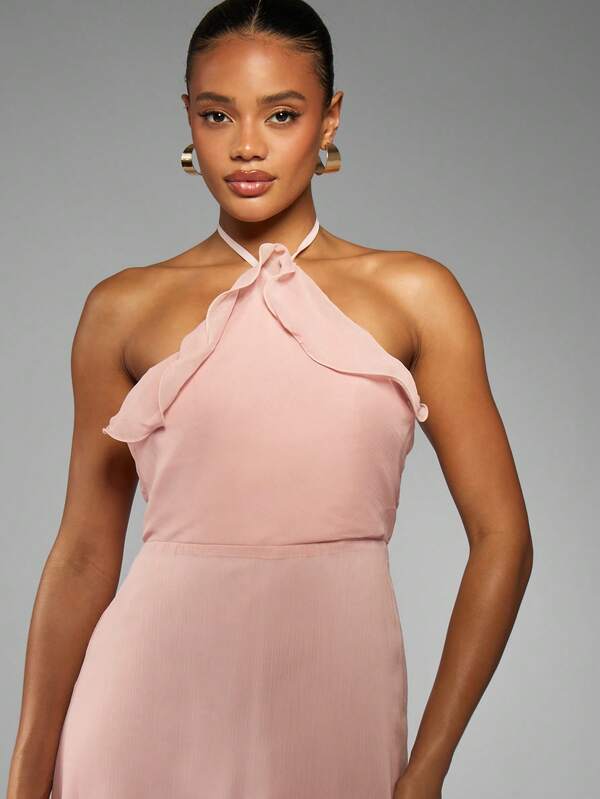 Missguided MISSGUIDED Halter Neck Maxi Dress With Ruffle Detail