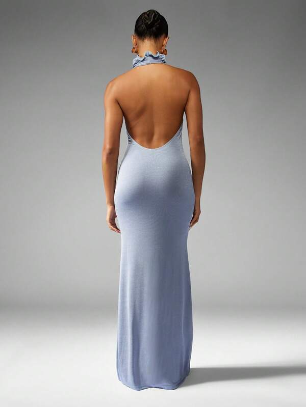Missguided MISSGUIDED Halter Neck Maxi Dress With Ruffle Neckline Detail