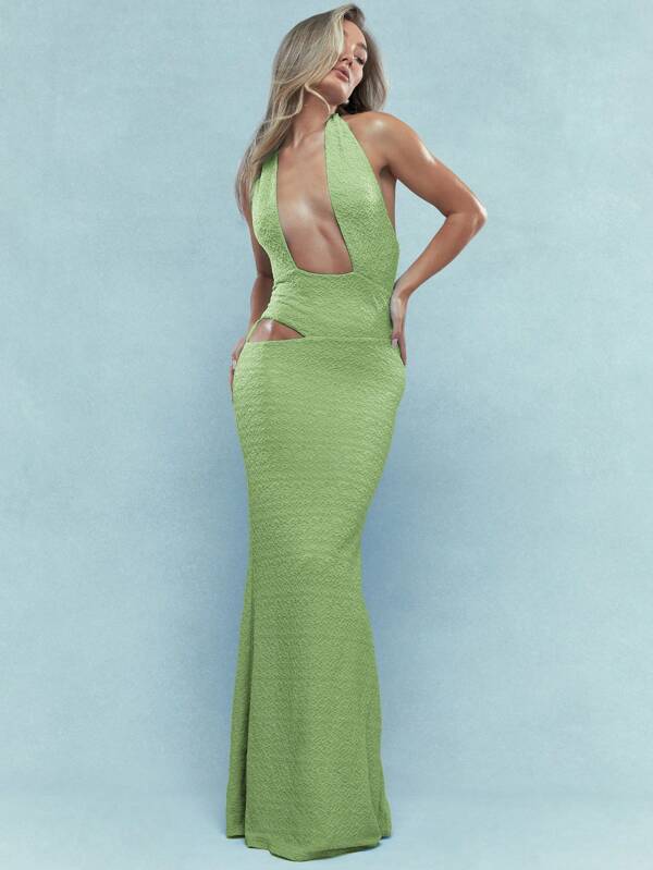 Missguided MISSGUIDED Halter Neck Mermaid Side Cutout Long Dress