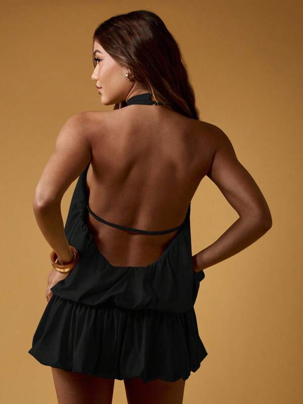 Missguided MISSGUIDED Halter Neck Mini Dress With Puff Ball Design