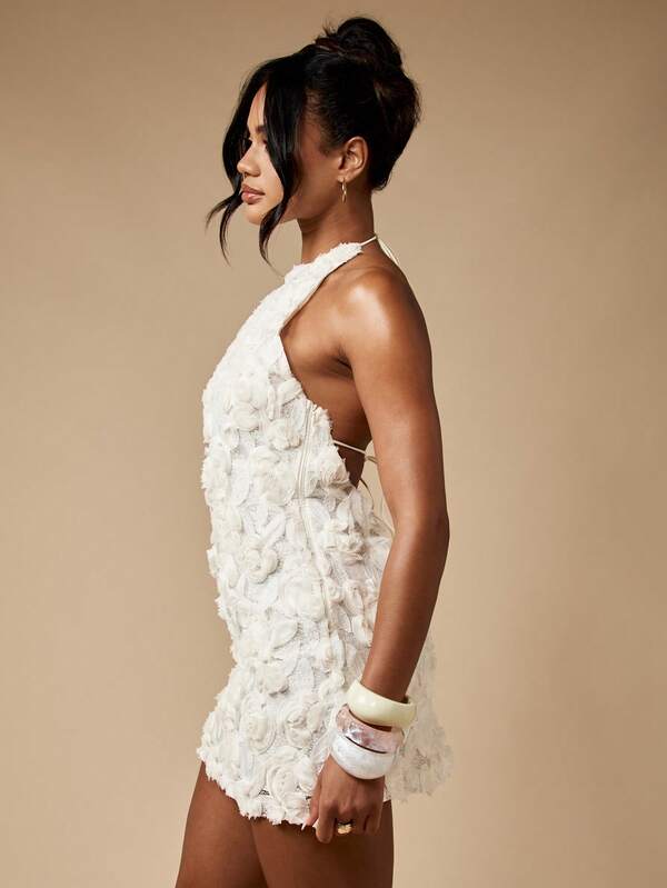 Missguided MISSGUIDED Halter Neck Mini Dress With Rose Applique Details