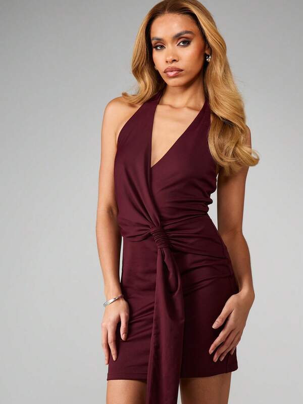 missguided MISSGUIDED Halter Neck Mini Dress With Ruched Waist