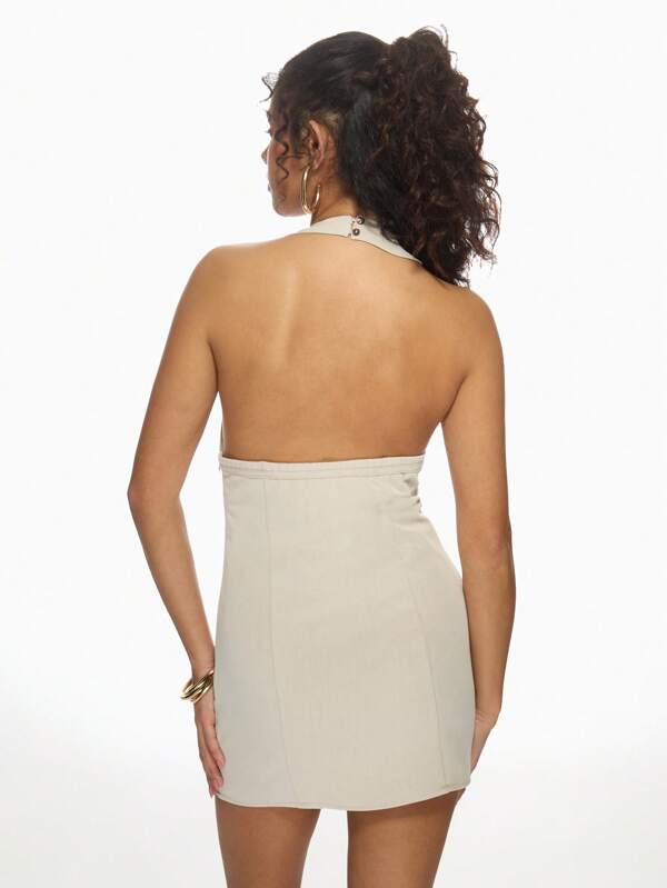 Missguided MISSGUIDED Halter Neck Mini Dress With Waist Cut-Out Detail And Bow Tie