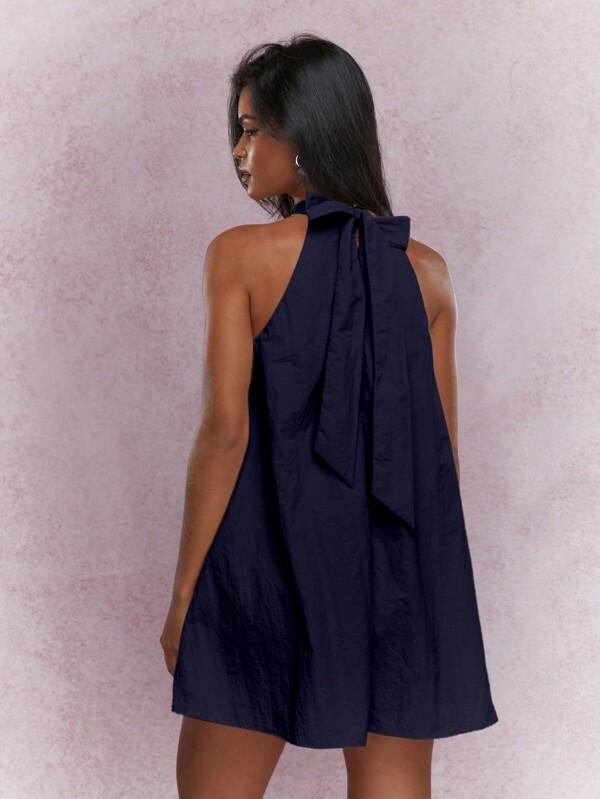 Missguided MISSGUIDED Halter Neck Mini Swing Dress With Back Bow Detail