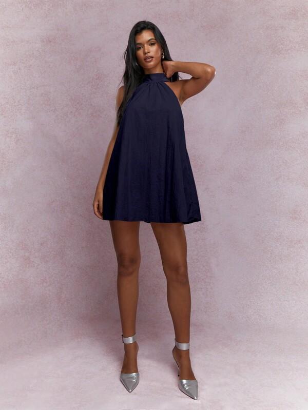 Missguided MISSGUIDED Halter Neck Mini Swing Dress With Back Bow Detail