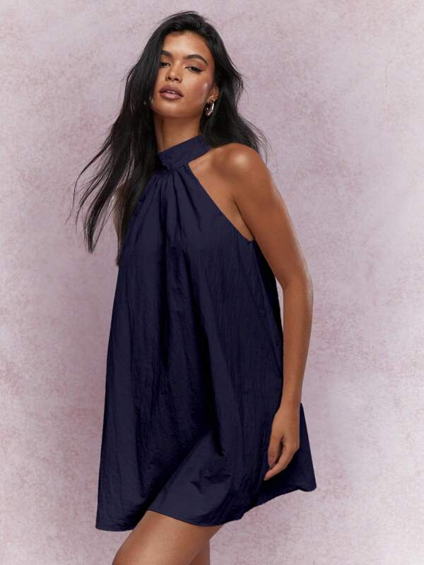 missguided MISSGUIDED Halter Neck Mini Swing Dress With Back Bow Detail