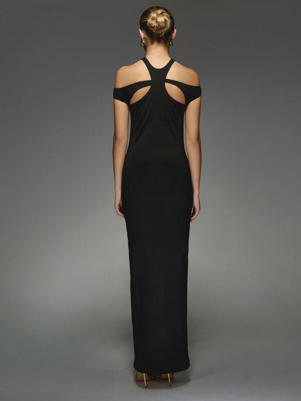Missguided MISSGUIDED Halter Neck Off Shoulder Sleeveless Cut Out Long Dress