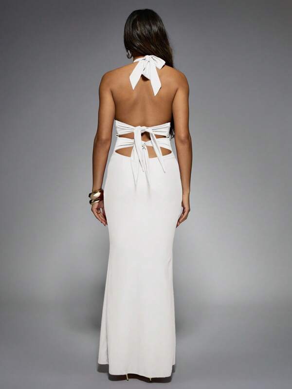 Missguided MISSGUIDED Halter Neck Plunge Maxi Dress Floor Length Bodycon