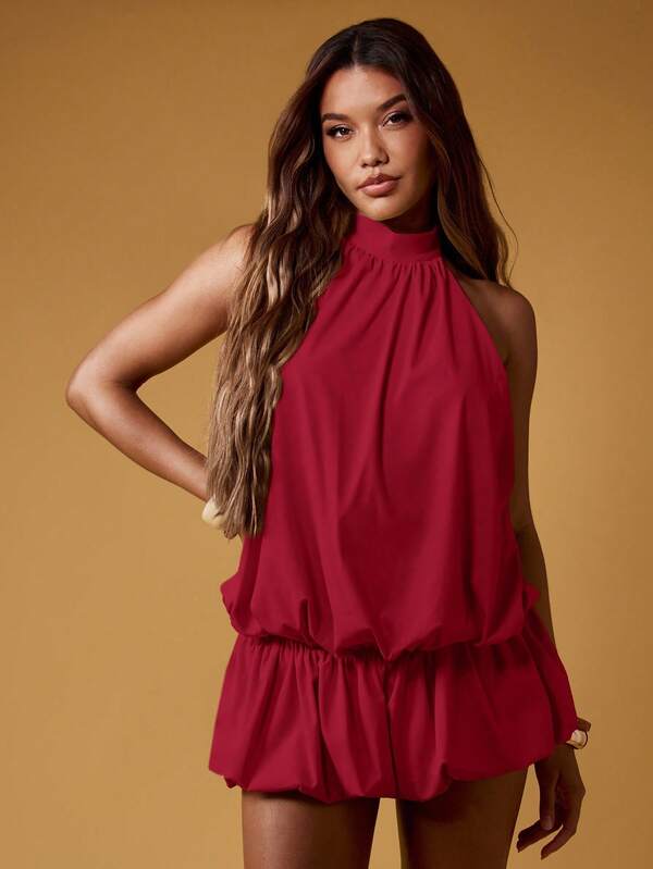 Missguided MISSGUIDED Halter Neck Puff Ball Mini Dress With Ruched Details