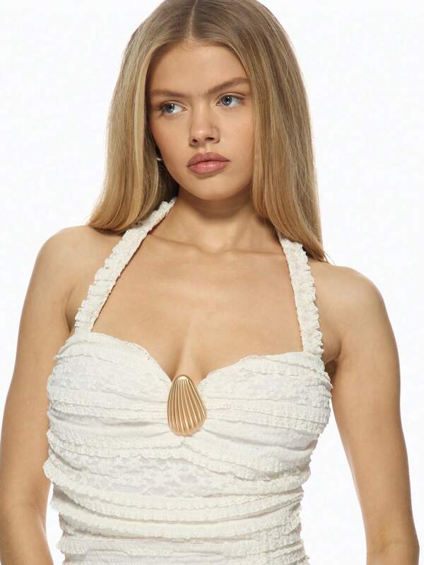 Missguided MISSGUIDED Halter Neck Ruched Bodycon Mini Dress With Shell Buckle Detail