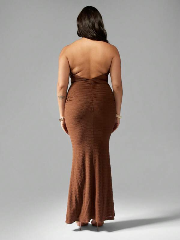 Missguided MISSGUIDED Halter Neck Ruched Waist Maxi Dress
