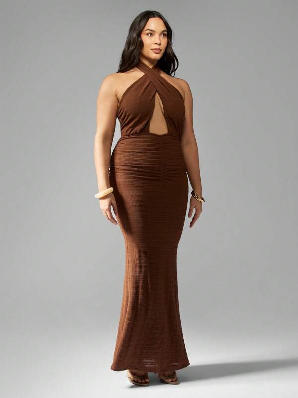 missguided MISSGUIDED Halter Neck Ruched Waist Maxi Dress