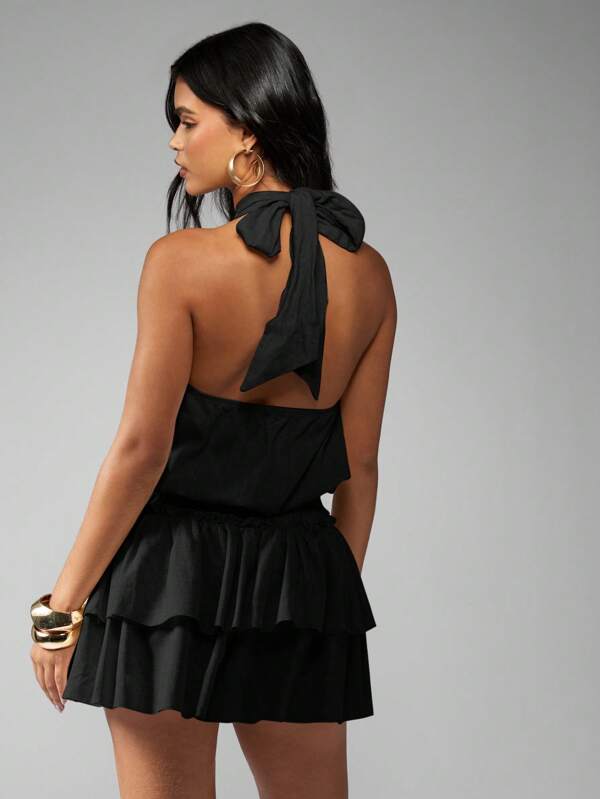Missguided MISSGUIDED Halter Neck Ruffle Layered Backless Mini Dress