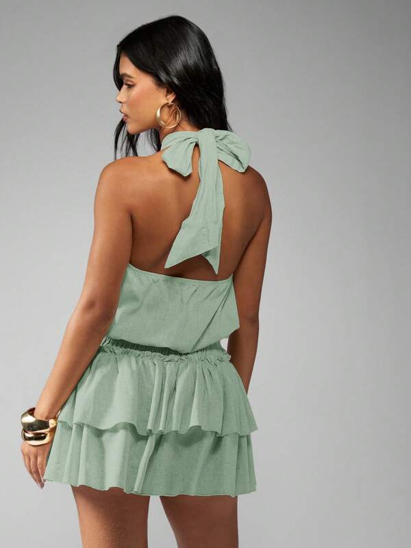 Missguided MISSGUIDED Halter Neck Ruffle Tiered Mini Dress