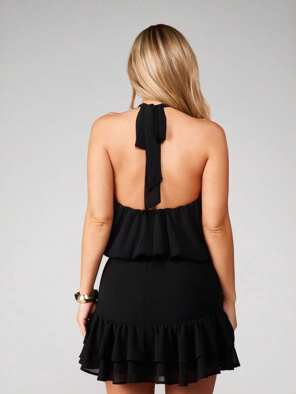 Missguided MISSGUIDED Halter Neck Ruffled Mini Dress