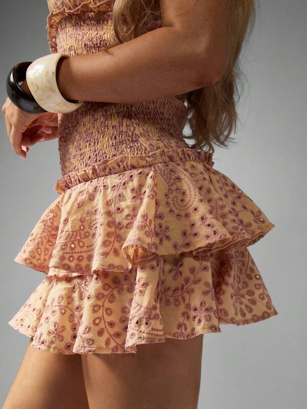 Missguided MISSGUIDED Halter Neck Smocked Waist Backless Ruffle Hem Boho Style Mini Dress