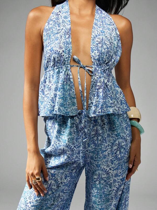 Missguided MISSGUIDED Halter Neck Top With Wide Leg Palazzo Pants