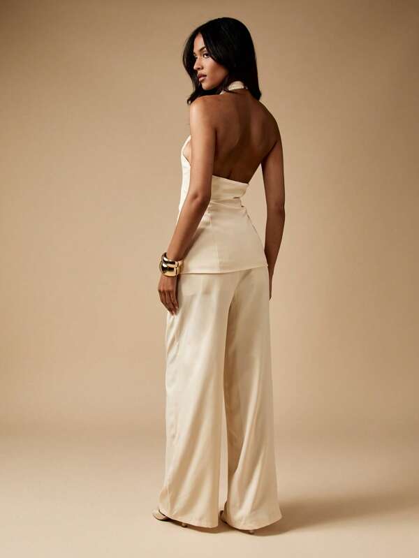 Missguided MISSGUIDED Halter Neck Waistcoat With Wide Leg Trousers