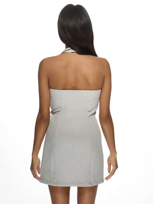 Missguided MISSGUIDED Halter Neck Wrap Chiffon Mini Dress