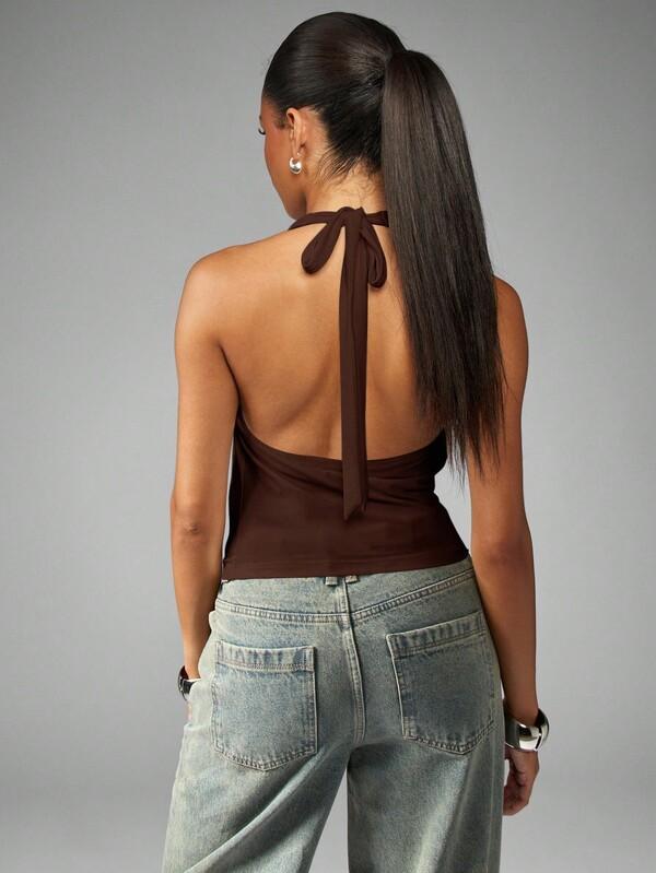 Missguided MISSGUIDED Halter Neck Wrap Front Crop Top With Ruched Design