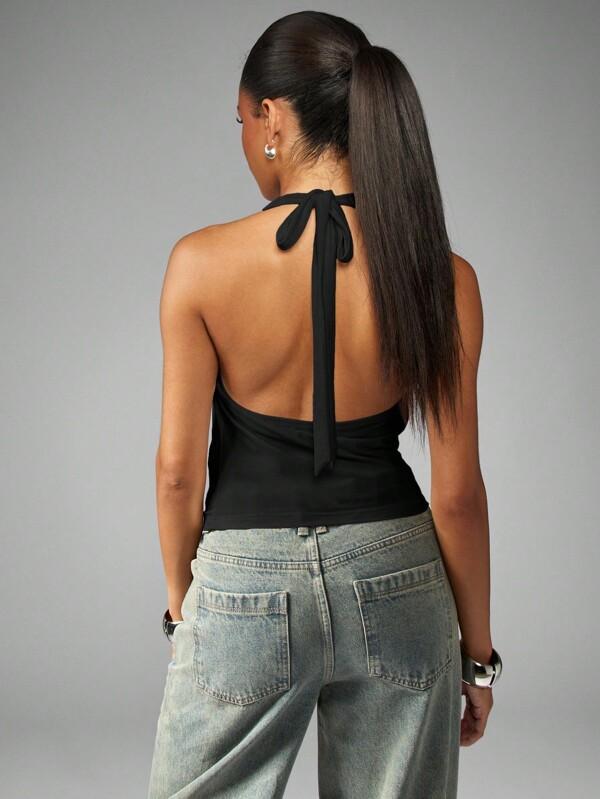 Missguided MISSGUIDED Halter Neck Wrap Top With Back Tie Closure