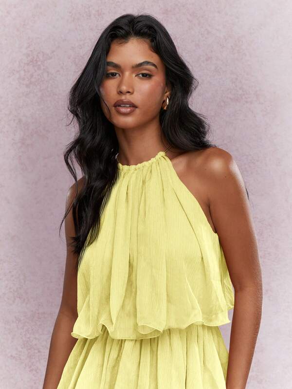 Missguided MISSGUIDED Halter Neckline Ruffled Tiered Layered Boho Mini Dress