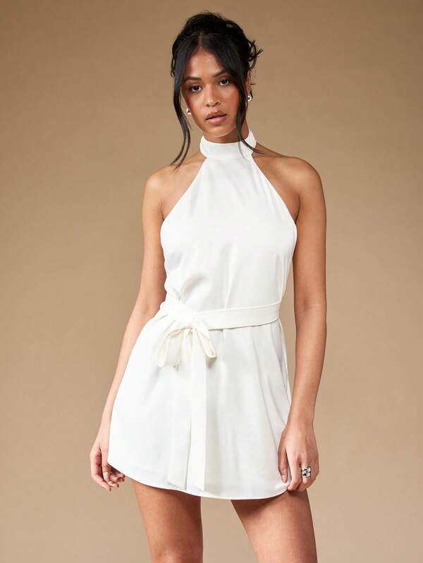 Missguided MISSGUIDED Halter Polo Neck Mini Dress With Bow Detail Cute Sundress