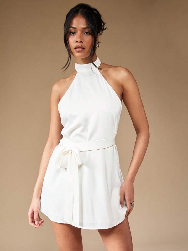 missguided MISSGUIDED Halter Polo Neck Mini Dress With Bow Detail Cute Sundress