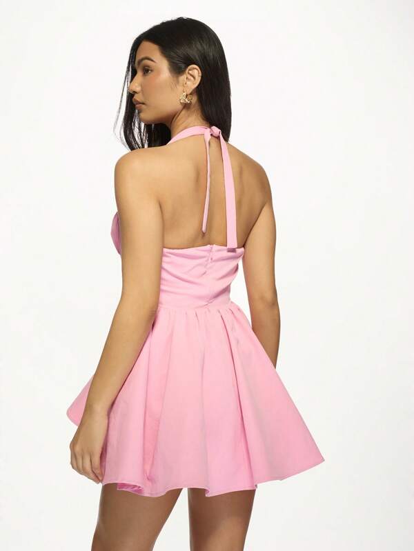 Missguided MISSGUIDED Halter Ruched Bust Fit And Flare A-Line Women Mini Dress